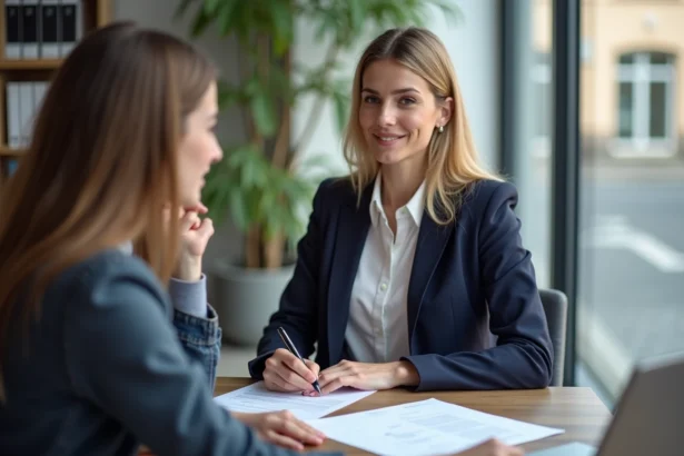 Agent immobilier conseillant un jeune couple pour une première acquisition immobilière à Plélan-le-Grand