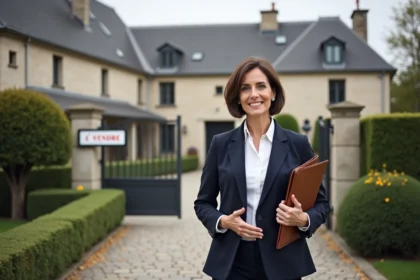 Agent immobilier devant une maison à vendre à Beauvais lors d'une visite de négociation