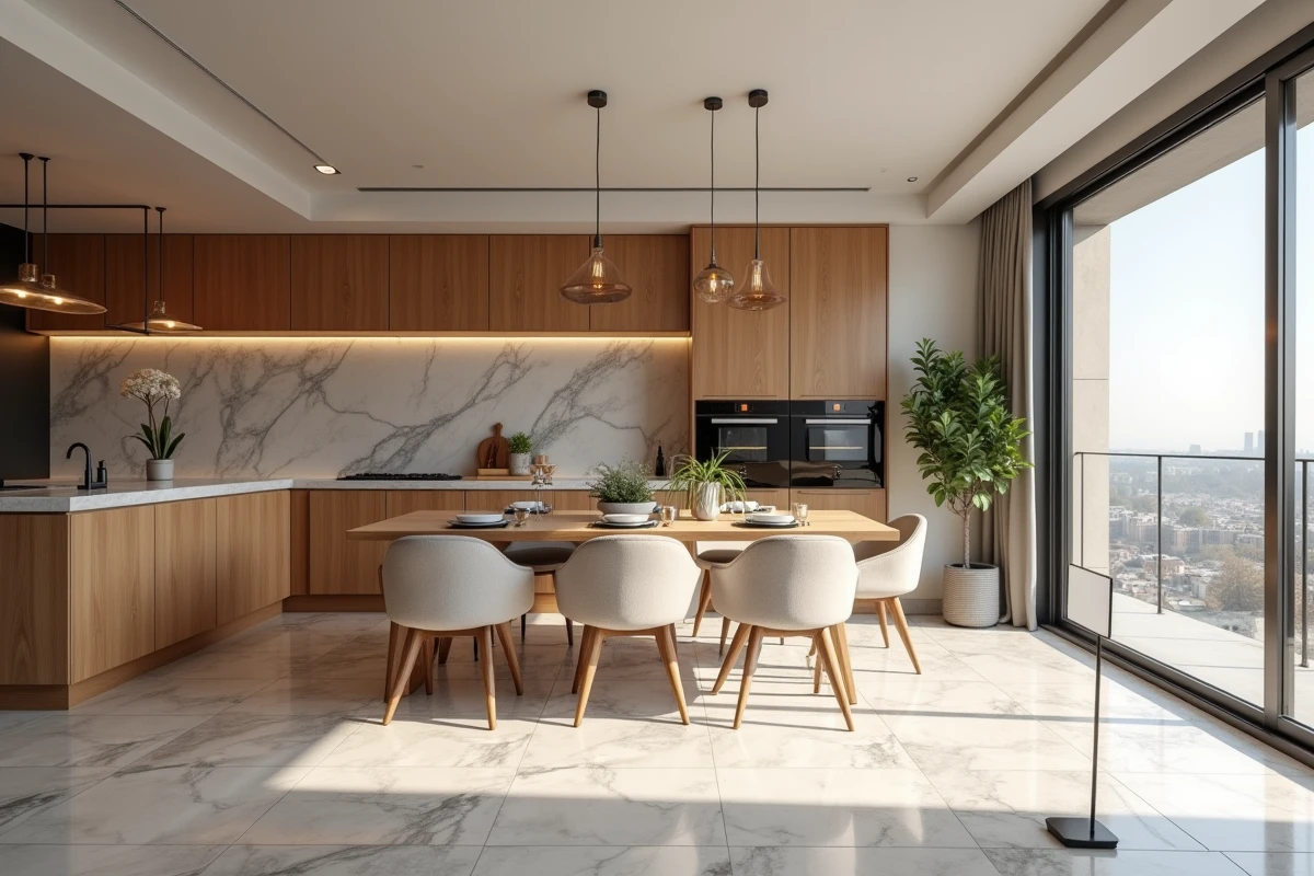 Appartement moderne photographié avec une caméra 360 sur trépied pour créer une visite virtuelle immobilière professionnelle