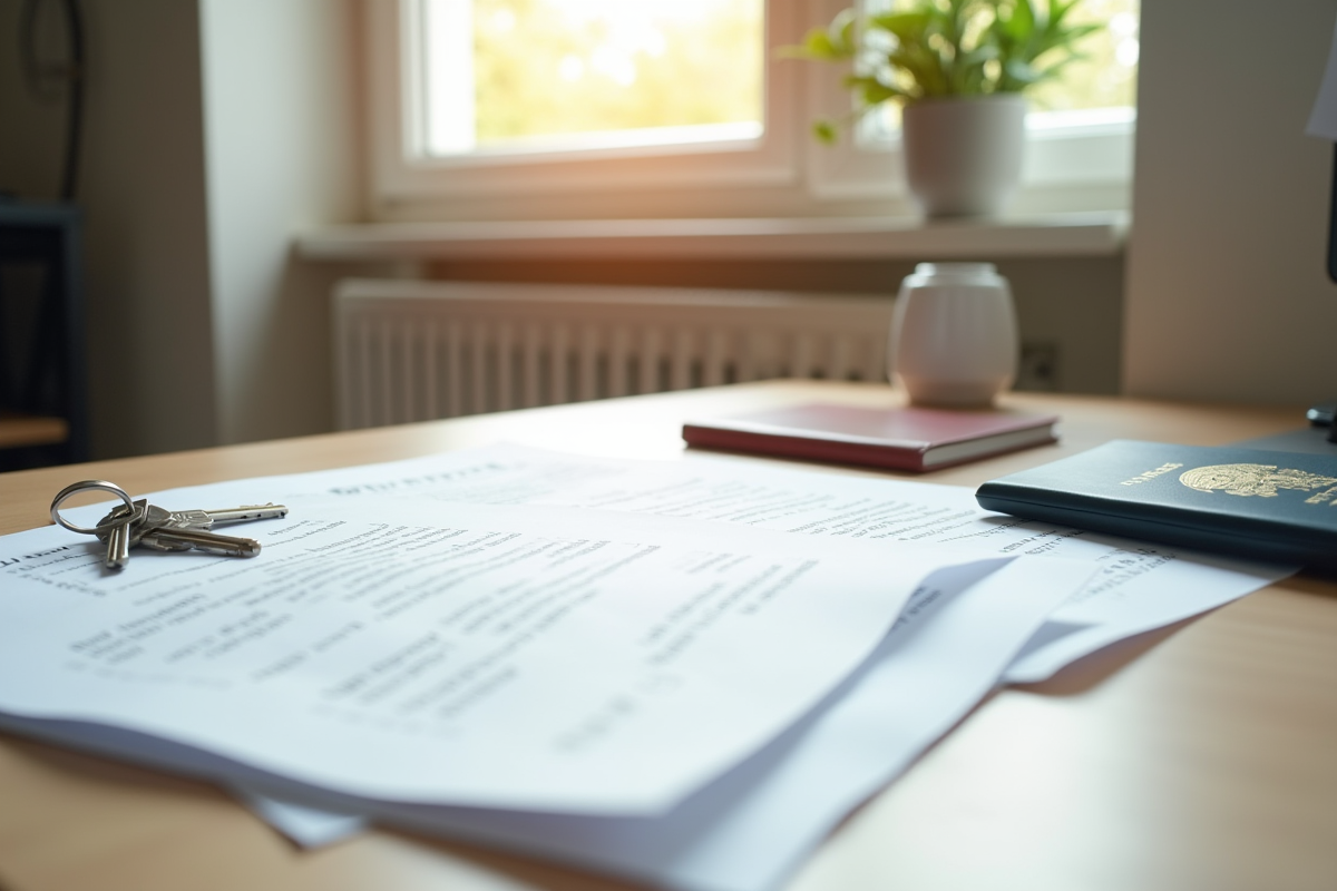 Bureau avec documents d assurance et facture dans un appartement lumineux