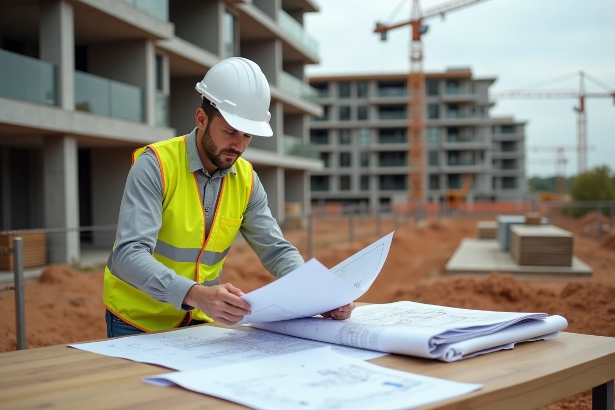 Ingénieur sur un chantier de construction de logements neufs dans le quartier en développement de Montaudran à Toulouse