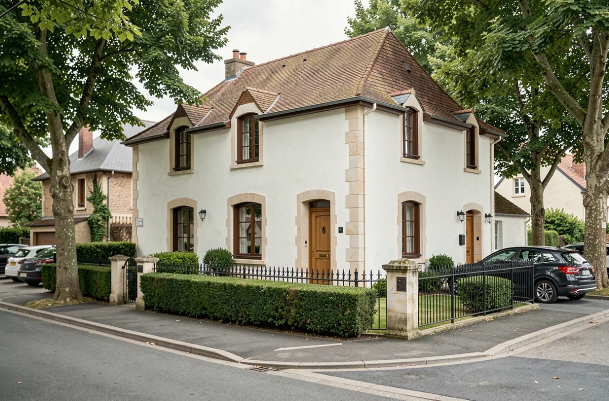 Maison individuelle de style régional construite par Constructions Régionales dans la Loire, façade calcaire et toiture tuile