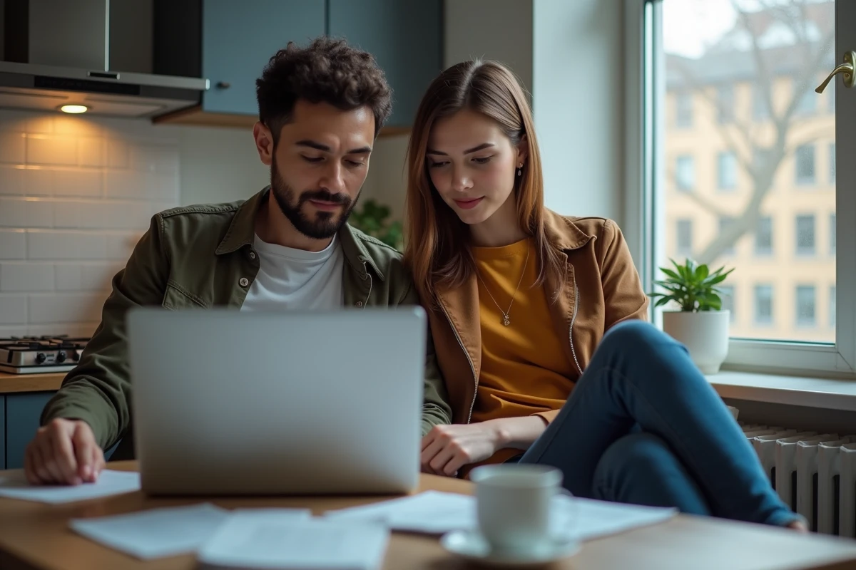 Couple consultant un forum en ligne sur la signification d'un avis favorable de commission d'attribution de logement