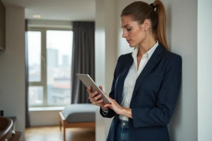 Experte immobiliere inspectant un studio en ville