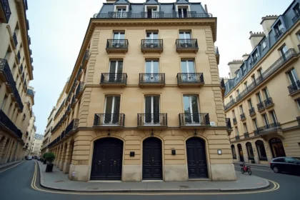 Façade haussmannienne typique rue Manin dans le 19e arrondissement de Paris avec plaque de numérotation