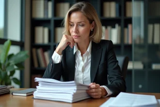 Femme d affaires concentrée sur des documents juridiques