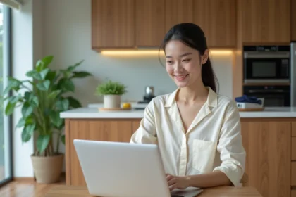 Jeune femme asiatique dans une cuisine moderne à Bangkok