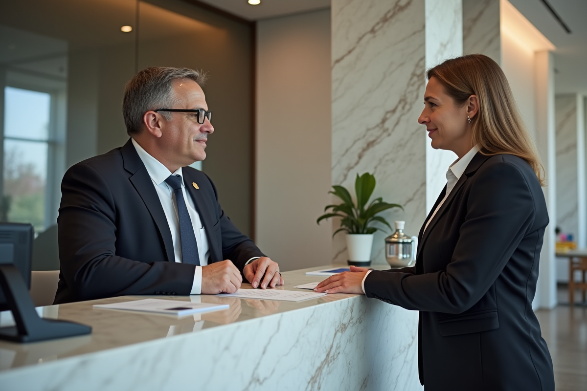 Femme en costume discutant avec un conseiller bancaire