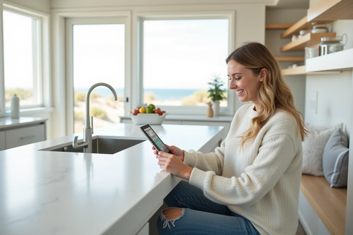 Jeune femme regardant des annonces immobilières