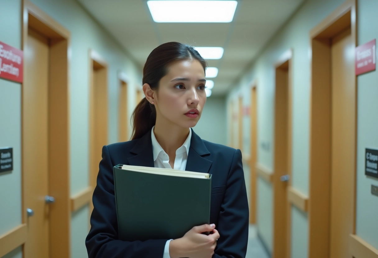Jeune femme dans un couloir administratif officiel