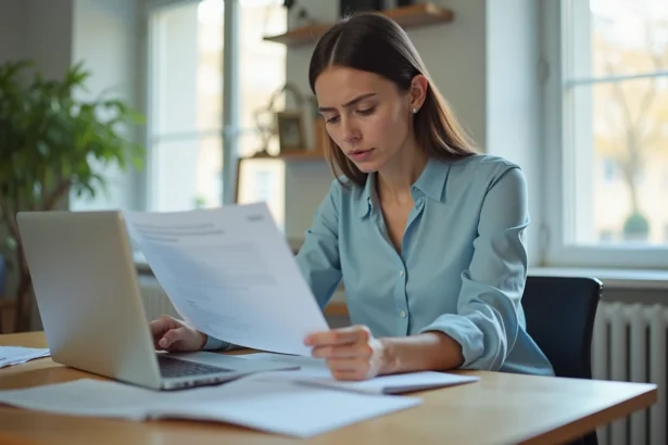 Femme consultant des documents de location pour vérifier son éligibilité à une garantie locative comme Garantme