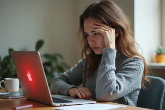 Jeune femme frustrée devant son ordinateur après un refus de dossier sur LOC'annonces