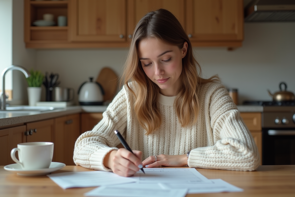 Femme signant des formulaires d