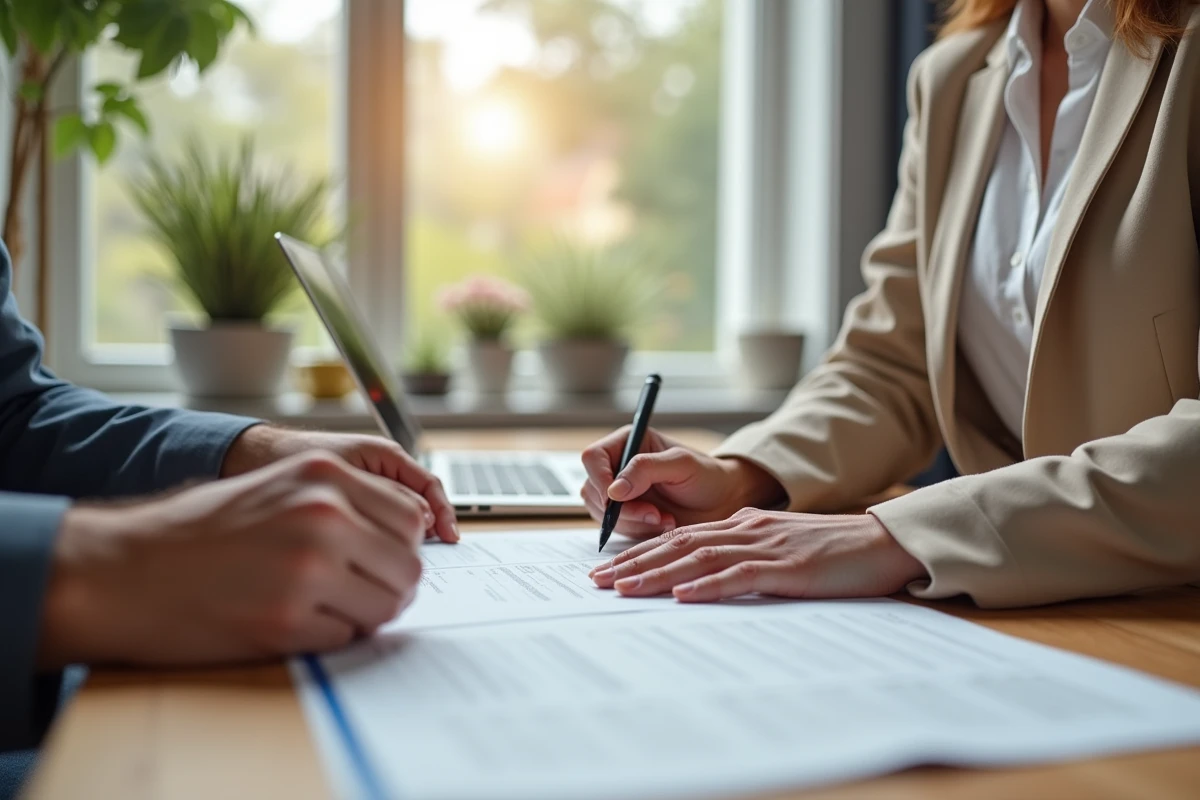 Femme signant un document immobilier à la maison