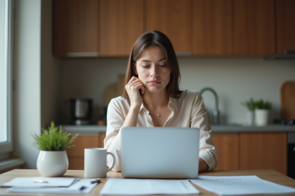 Jeune femme concentrée travaillant à la maison