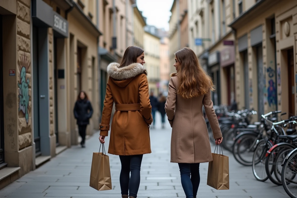 Deux femmes discutant avec sacs à Romans sur Isère