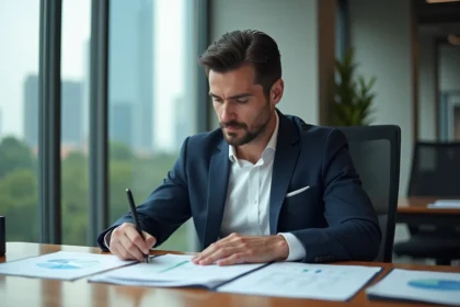 Homme d'affaires en costume étude graphique financière