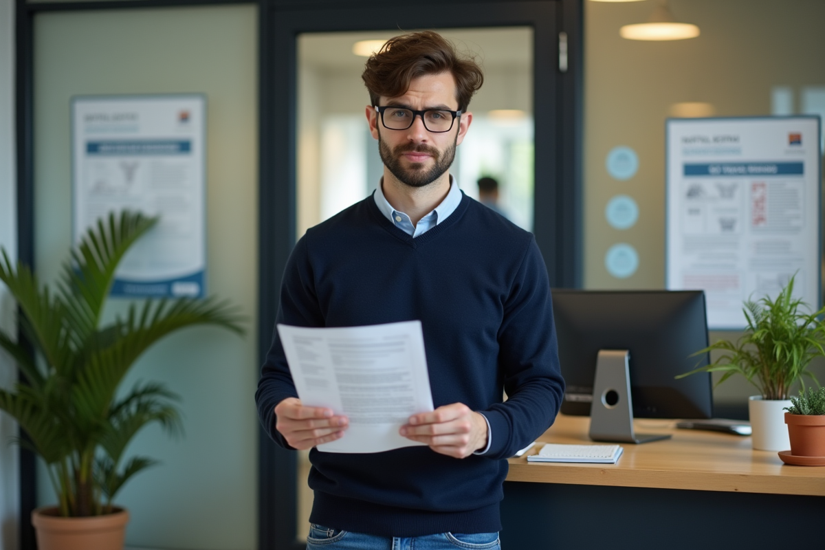 Jeune homme déçu tenant un formulaire de location