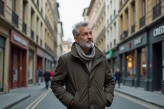 Homme d'âge moyen dans une rue de Romans sur Isère