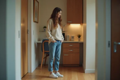 Jeune femme dans un appartement étudiant moderne