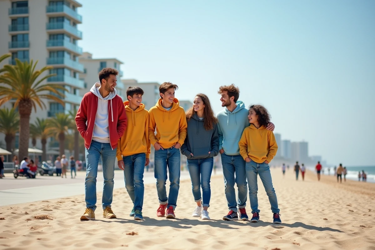 Jeunes riant sur la plage de Bonne à Mille
