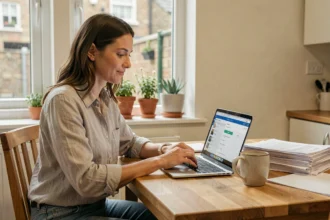 Locataire consultant la plateforme Bienvéo pour une demande de logement social depuis son appartement