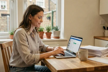 Locataire consultant la plateforme Bienvéo pour une demande de logement social depuis son appartement