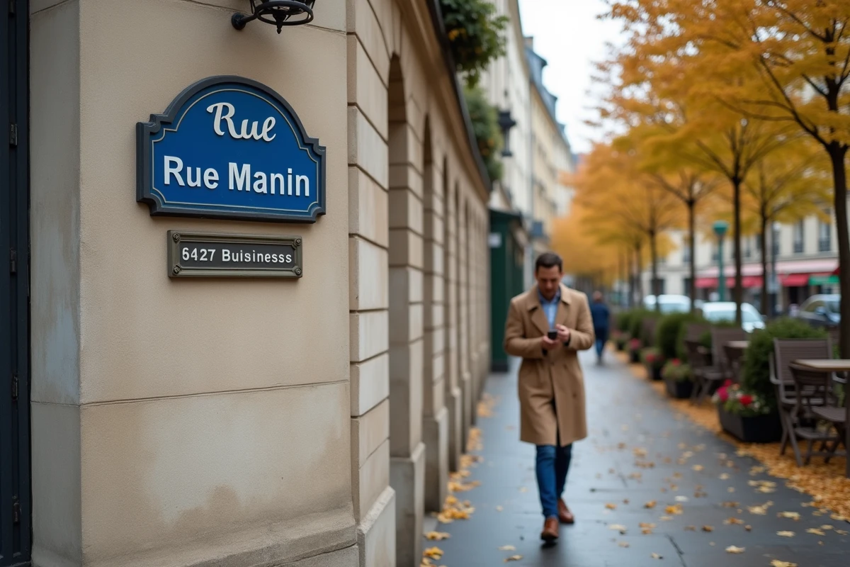 Panneau de rue Manin dans le 19e arrondissement de Paris avec ambiance urbaine automnale