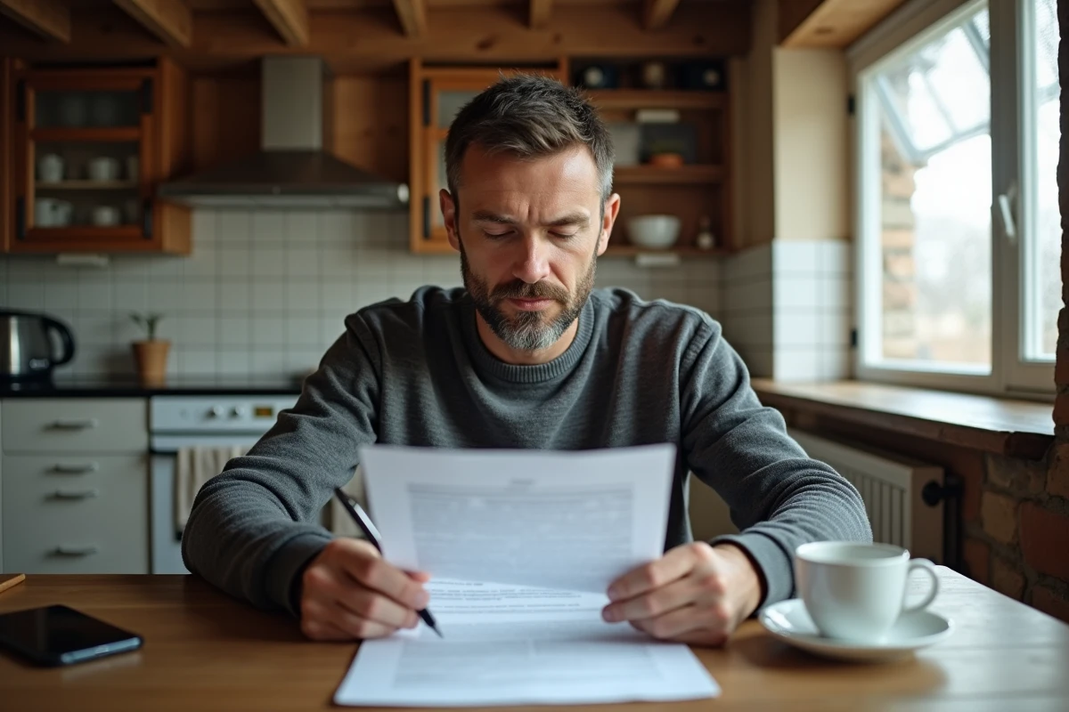 Primo-accédant lisant attentivement un contrat d'achat immobilier sécurisé avec l'aide de cht-immobilier.fr