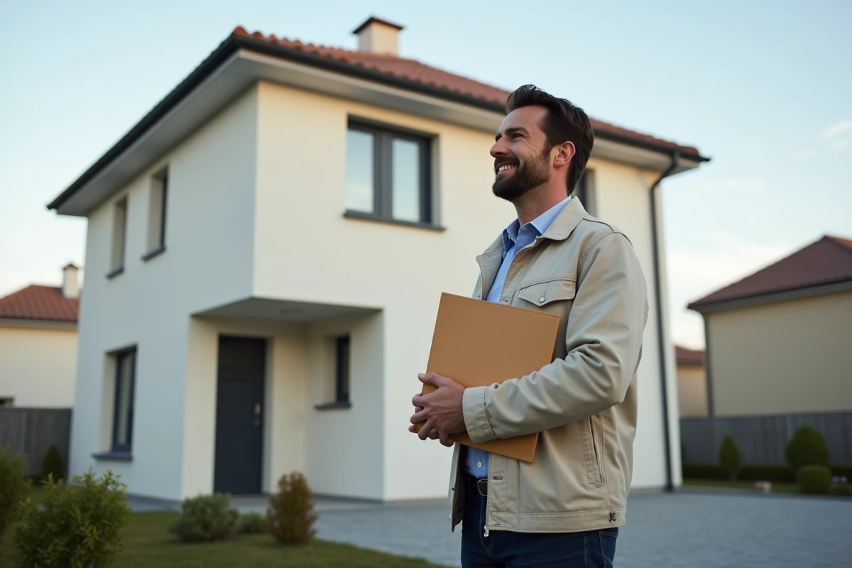 Propriétaire devant sa maison neuve financée grâce à un crédit immobilier et un prêt à taux zéro PTZ