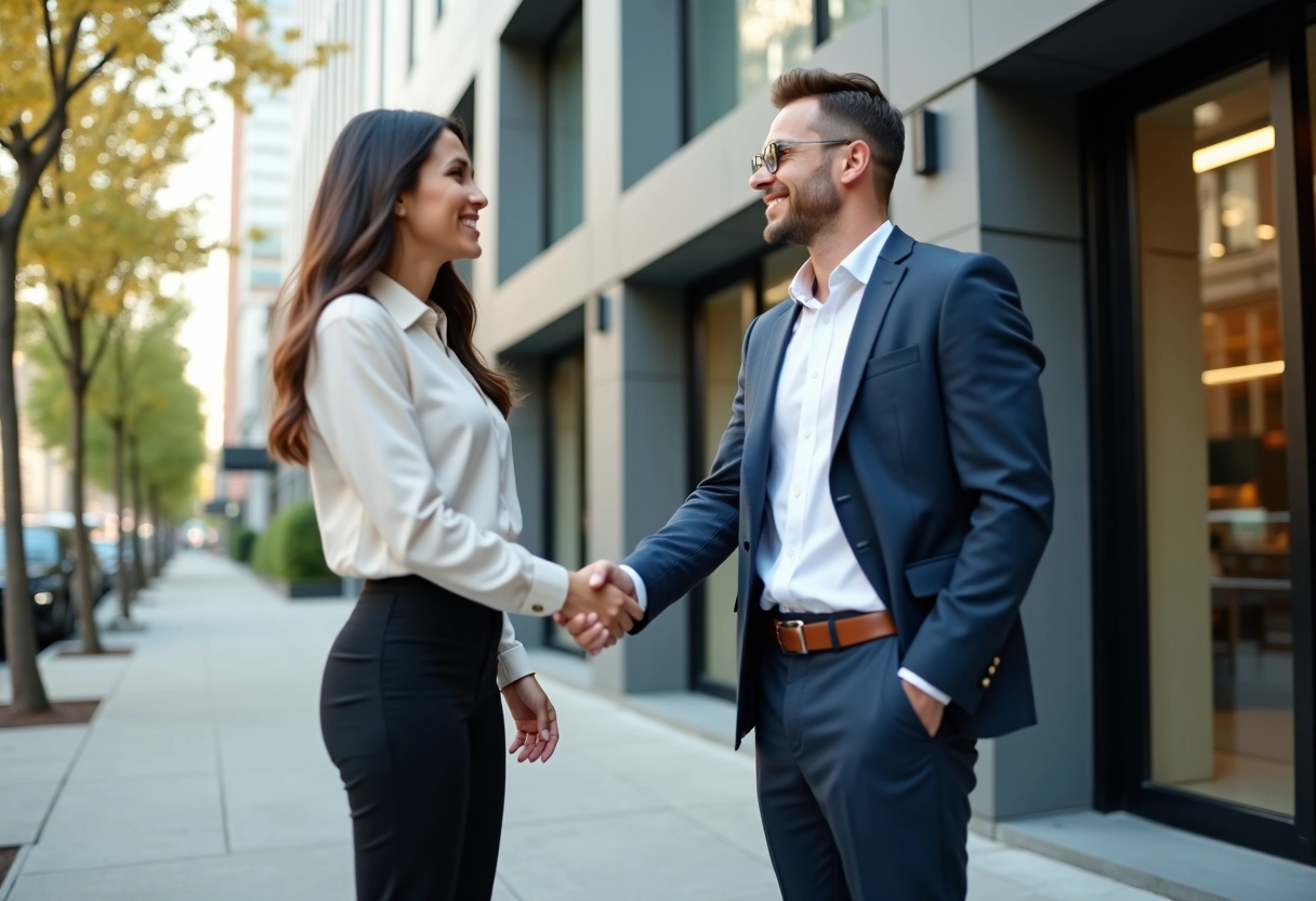Femme souriante serrant la main d