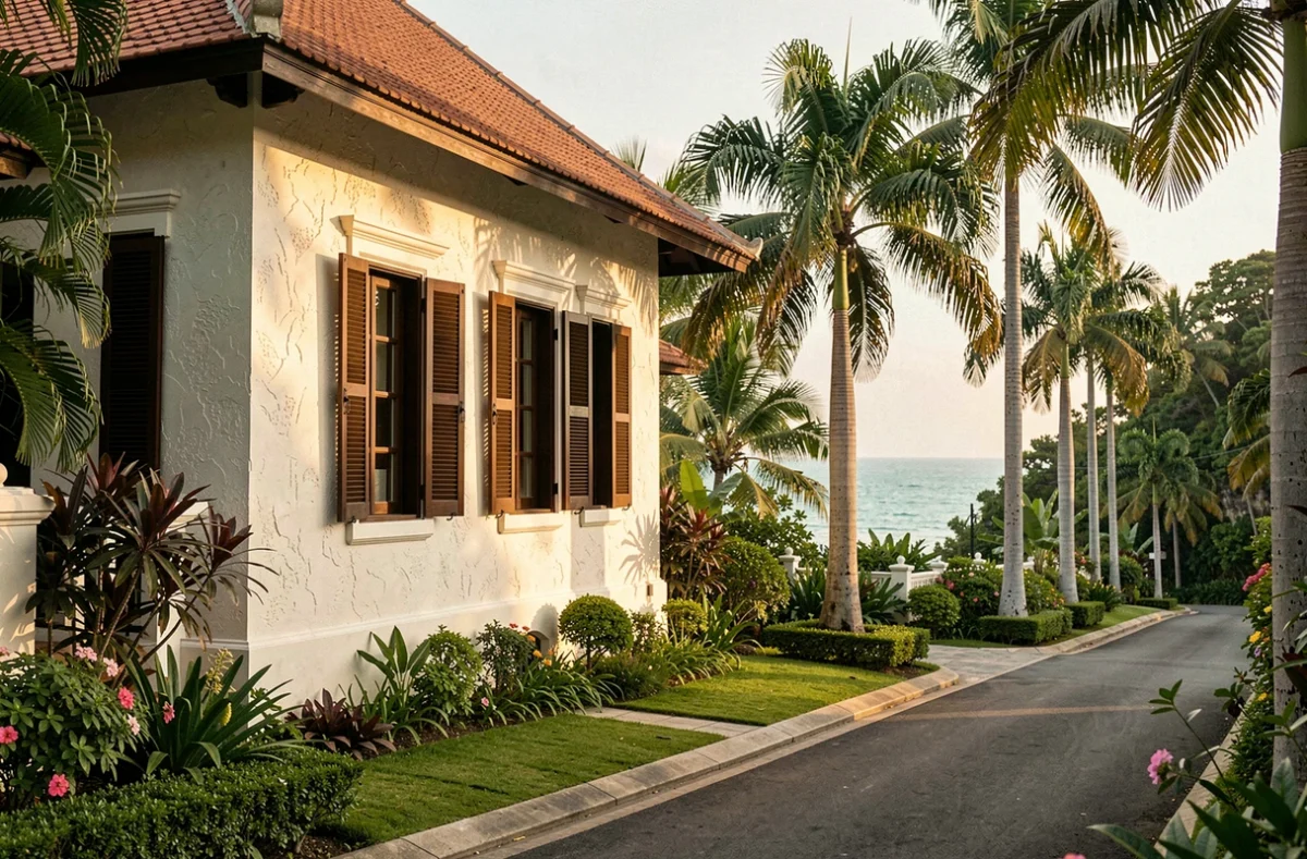 Villa de luxe traditionnelle thaïlandaise avec jardin tropical et vue mer sur les hauteurs de Koh Samui ou Phuket
